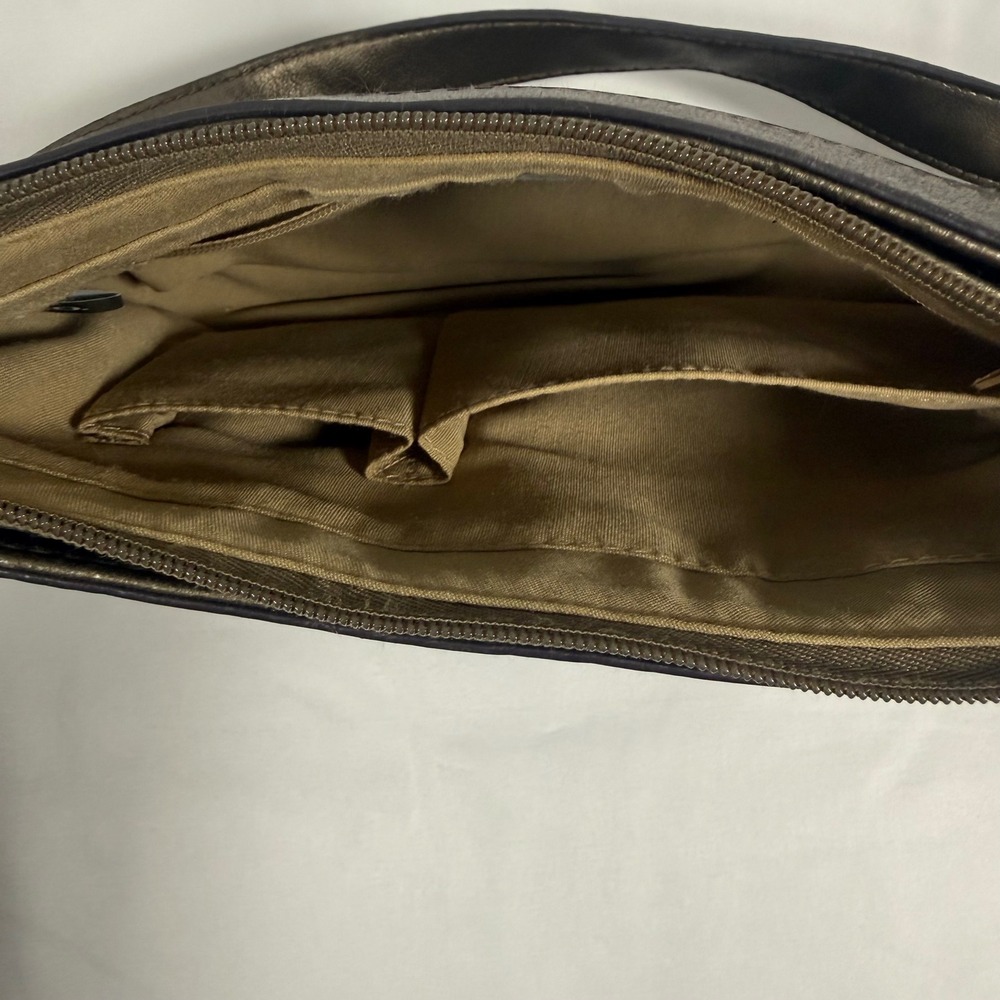 Liz & Co Shoulder Bag Womens Medium Bronze Metallic Faux Leather Y2K Satchel - Picture 10 of 14